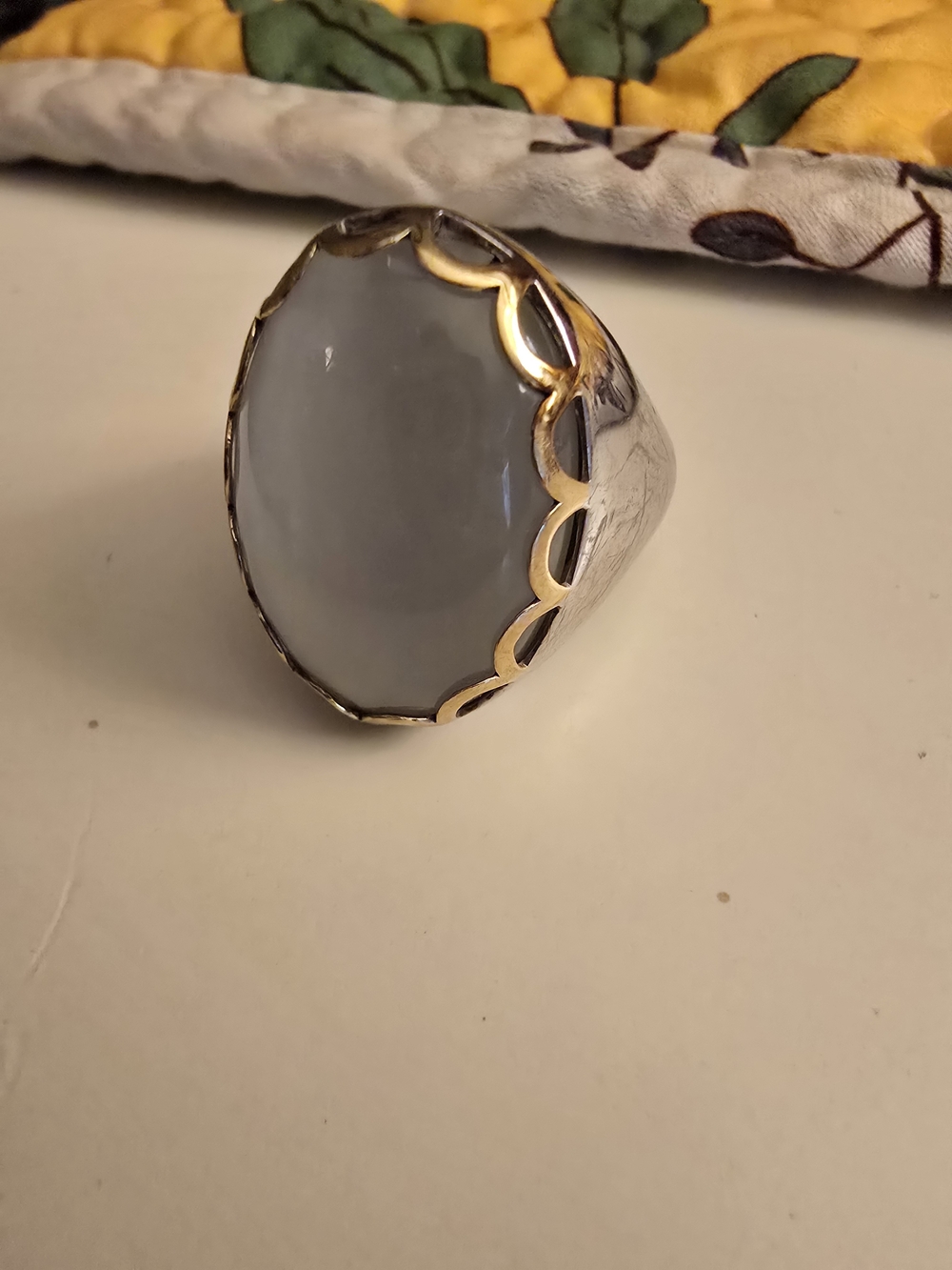 Gray Stone Scalloped Edge Statement Ring